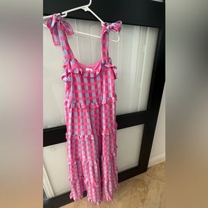 NWT Buddy love pink and light blue gingham, tie dress, fully lined size medium